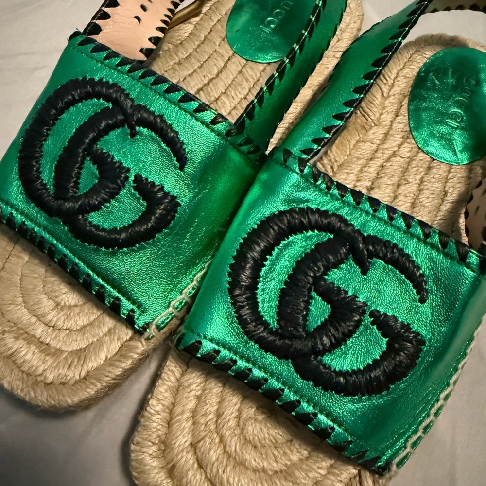 Gucci Double G Green and Black Espadrilles